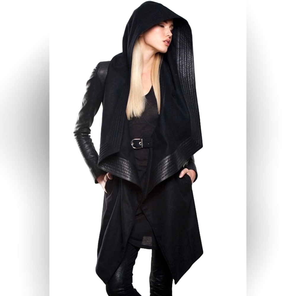 Unique Skingraft Hooded Wool Coat Black